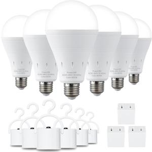 6 Pack Rechargeable Emergency Light Bulbs, Battery Powered LED Light Bulb 6000K Daylight E26 120 Volt 9W 60W Equivalent with 1200mAh for Home Power Outage Camping Hurricane