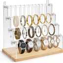 4-Tier Bracelet Holder Stand with Wood Base, Acrylic Jewelry Organizer & Display for Necklaces, Bangles, Watches, Multi-Functional Jewelry Storage for Home and Store Display