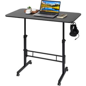 Standing Desk Adjustable Height, Rolling Walking Pad Desk, Small Mobile Table with Wheels, Portable Stand Up Table for Standing or Sitting, Size 31.5x15.7 Inch Black, 32" W x 16" D x 43.3" H