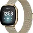 ZWGKKYGYH Bands Compatible with Fitbit Sense 2/Sense/Versa 3/Versa 4 Smartwatch Women Men, Stainless Steel Metal Mesh Magnetic Band Replacement for Sense/Versa 3/4, Small Champagne