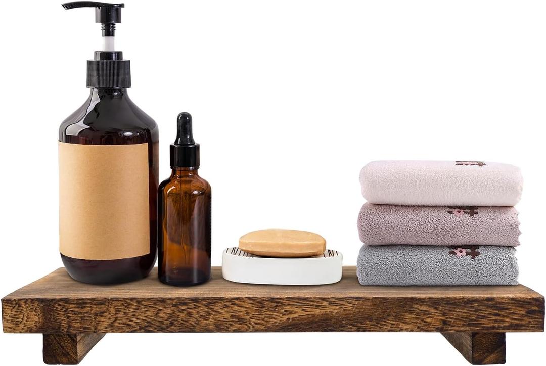 2pcs Wood Pedestal Stand, Wooden Riser Soap Tray for Kitchen Counter Sink Stand Decorative Rustic Bathroom Dishes Table Decor (12 * 7inch)
