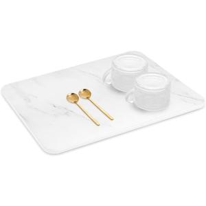 Large Stone Dish Drying Mats for Kitchen Counter, 23.15"(L)×15"(W), Super Absorbent Quick Dry Dish Drying Mat, Eco-Friendly Diatomaceous Earth Mat with Non-Slip Pad for Bottles Dishes (White Marble)