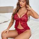 Avidlove Sexy Pajama Set for Women Floral Lace Lingerie Open Front Cami and Panty Sleepwear S-XXL