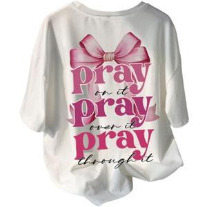 RoseSeek Girl's Bowknot Letter Graphic Tee Round Neck Short Sleeve Cute Tops Loose T Shirt