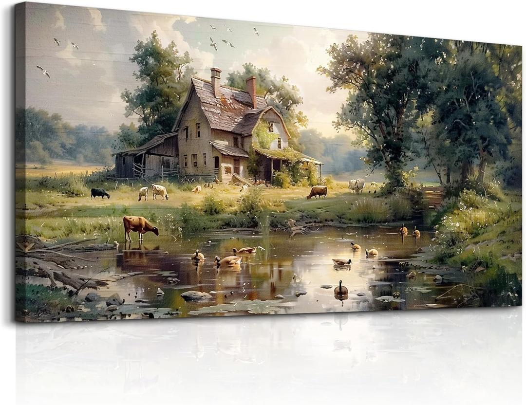 FUHAIHUA Canvas Wall Art For Living Room Farmhouse Wall Decor For Bedroom Office Decorations Farm Scenery Wall Painting Countryside Wall Pictures Modern Artwork Ready To Hang Home Decor 20x40 In (40L" x 20W")