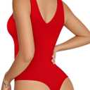 MANGOPOP Women's Deep V Neck Tank Top Bodysuit Sexy Thong Double Lined Body Suit Sleeveless Backless Plunge Going Out Tops, XXL