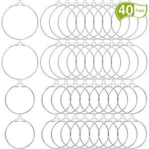 WILLBOND 40 Pieces Round Beading Hoop Earring Finding Component for Jewelry Making 2 Size (Silver)