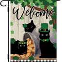 DLZDN St Patricks Day Black Cat Garden Flag Shamrocks Clovers Garden Flag 1218 Inch Double Sided Buffalo Plaid Farmhouse Welcome Yard Flag Holiday Outdoor Decor
