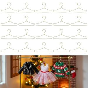 Grevosea 20 Pcs Doll Clothes Hangers, 2.56 Inch Metal Gold Mini Hangers 18 Inch Doll Hanger for Wardrobe Dresses Skirts Outfit Accessories and Closet Organization