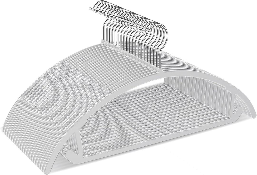 TIMMY Plastic Hangers 50 Pack No Shoulder Bump Suit Hangers Non Slip Space Saving Clothes Hangers Curved Design to Protect Clothes Shape(Grey) (Gray)