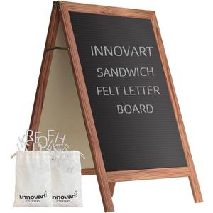INNOVART A-Frame Sidewalk Sign 36”x20”, Sandwich Felt Letter Board w/Changeable Letters, Double-Sided Felt Letter Board, Free Standing Letter Board Easel for Restaurant, Business, Wedding, Black