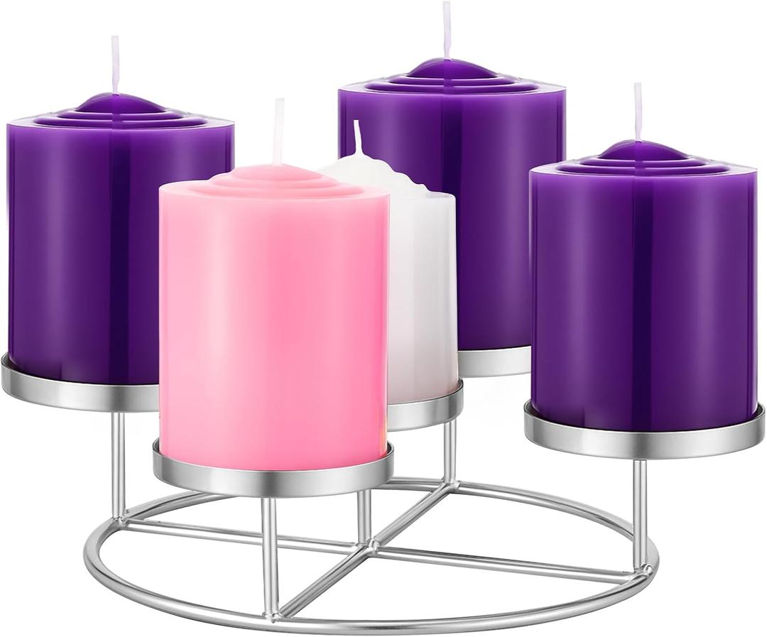 Newtay Christmas Advent Wreath Ring with 5 Pillar Candle Holder Advent Wreath Holder Table Decoration Xmas Metal Candlesticks Ring for Holiday Christmas Home (Silver,Candle Cup Diameter 3.27 inches)
