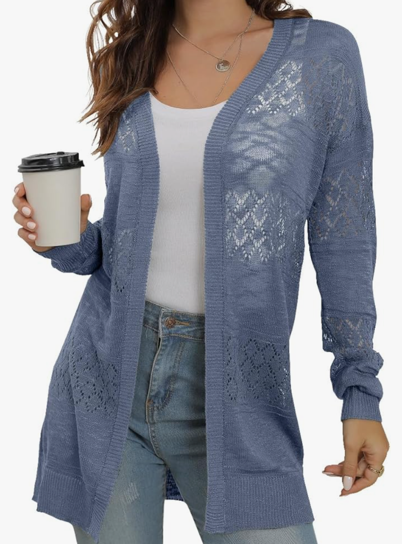 GRECERELLE Women's Lightweight Crochet Long Sleeve Loose Casual Open Front Cardigan Drape Sweaters Boho Summer Beach Coverups
XL