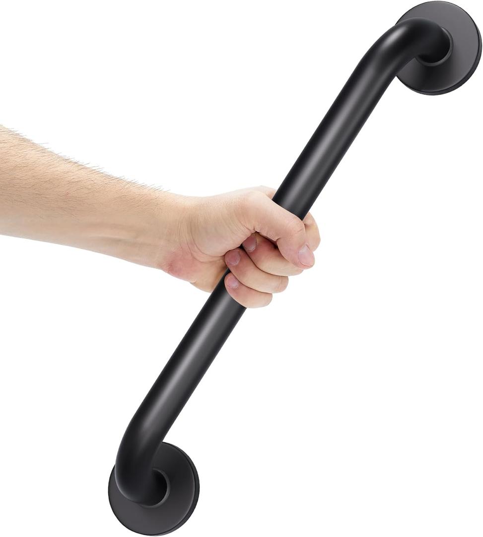 AmazerBath Shower Grab Bars for Seniors Anti Slip, Bath Safety Grab Bar for Needy, Stainless Steel Bathroom Safety Grab Bars, Thickened Bar Bigger Base Holds 500LBS, 16" L x 1" D, Black