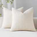 Decorative Linen Check Throw Pillow Covers Set of 2, 18"x18" White Neutral Cushion Covers, Farmhouse Vintage Modern Boho Home Decor for Sofa Chair Couch Bedroom