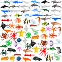 FINGOOO 80 Pieces Sea Creatures Toys for Kids,Assorted Vinyl Plastic Ocean Animals Toys for Party Favors Classroom Educational Goodie Bag Filler Cupcake Topper