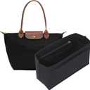 Lighweight Purse Organizer Insert for Longchamp Le Pliage M Tote Bag, Premium Felt Long Champ Medium Tote Divider with Cup Holder,Bags Storage Shaper with 8 Deepened Pockets,M/Black