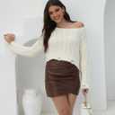 2025 Fall Cropped Sweater for Women Off The Shoulder Pullover Fluffy Knit Fashion Crop Top Holes Design (M)