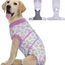 Kuoser Dog Recovery Suit for Dogs After Surgery, Professional Surgical Onesie for Female Male Dogs Spay Neuter, Soft Dog Surgery Suit Bodysuit for Abdominal Wounds Skin Disease, Light Purple Leopard Medium, Back: 13.4" 16.1"; Weight: 14 - 25LB