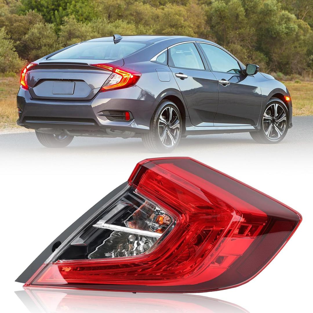 Outer Tail Light Compatible with 2016 2017 2018 2019 2020 2021 Honda Civic 4-Door Sedan with Bulbs Replace 33500TBAA01 HO2805110 Right Passenger Side