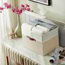 DECOMOMO Fabric Storage Bins with Lid, Storage Baskets for Shelves (Beige and White, 3 Pack)