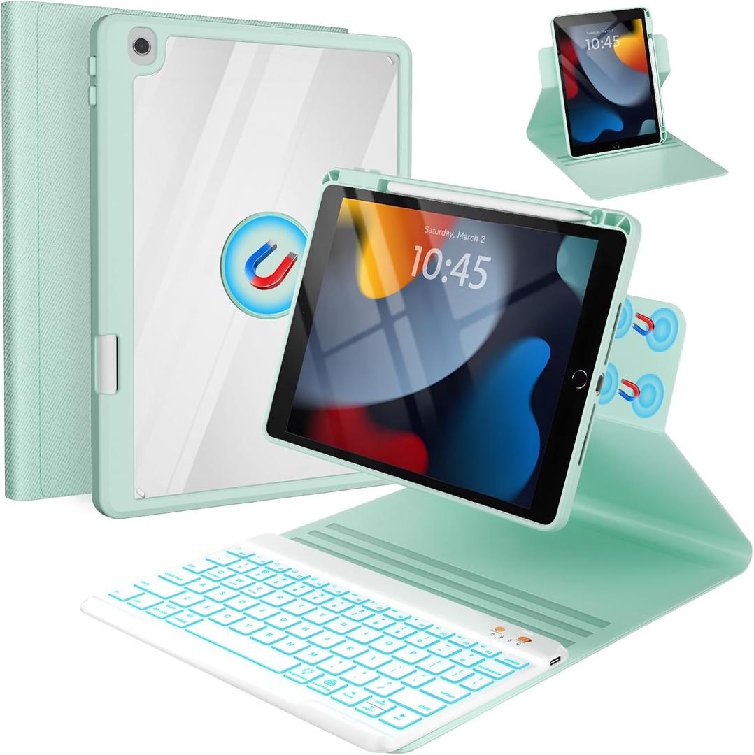 Keyboard Case for iPad 9th/8th/7th Generation 10.2 inch 2021/2020/2019 & ipad Pro 10.5-inch & ipad Air 3 2019-Backlit Detachable keyboard 360° Rotatable Folio Cover with upper pencil holder