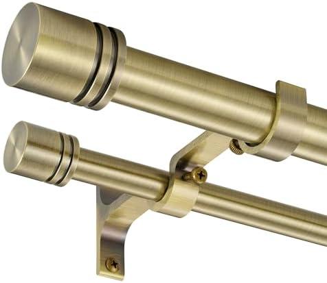 Double Curtain Rods 72-144 Inches for Windows, 1 Inch Diameter Adjustable Heavy Duty Drapery Rod with Aluminum Alloy Brackets and Finials, Modern Stylish Dual Curtains Rod, Antique Bronze