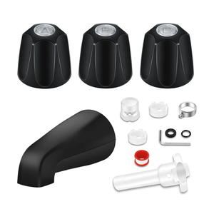 Tub Shower Trim Kit, Shower Knob and Bath Tub Spout, Compatible with Price/Pfister Verve Tub Faucet Handle, for Use with 1/2 in, 3/4 in IPS Connection, With Four in One Tub Spout Adapter (Matte Black)