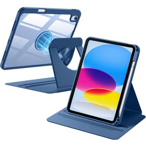 Wenlaty for iPad (A16) 11th Generation Case 11 Inch 2025, for iPad 10th Generation Case 10.9 Inch 2022 with Pencil Holder, 360 Rotating Protective Stand Cover, Detachable Magnetic Back, Sea Blue