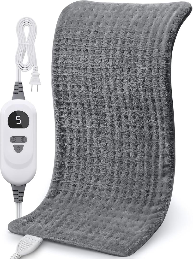 NOWWISH Heating Pad for Back Pain & Cramps Relief, Moist Heat Pad for Neck & Shoulder, Auto Shut Off, Machine Washable, Christmas Gifts for Women, 12"x 24" Gray