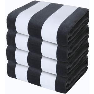 Exclusivo Mezcla 4 Pack Cotton Large 30x60 Inches Soft Cabana Stripe Thick Beach Towel, Super Absorbent Travel Bath Pool Towel (Charcoal Grey)