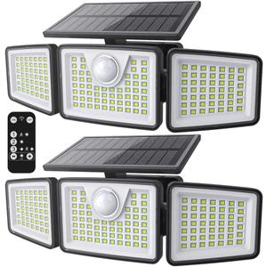 2500LM Solar Lights Outdoor with Motion Sensor,3 Head 270 Wide Angle Street Area Lights,IP65 Waterproof Security Lighting with 3 Modes(Remote,2 Pcs)