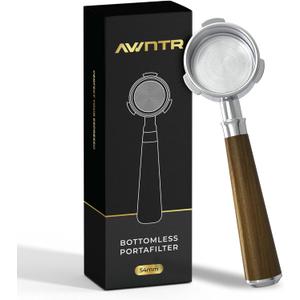 Bottomless Portafilter 54mm - Stainless Steel Filter Basket and Ergonomic Mahogany Wood Handle - Compatible with Breville 54mm Bottomless Portafilter Coffee Machine Models
