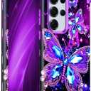 Miqala for Galaxy S25 Ultra 5G Case, Glow in The Dark Three Layer Heavy Duty Shockproof Full Protection Hard Plastic Bumper+Soft Silicone Protective Case for Samsung Galaxy S25 Ultra 6.9 inch, Dark (Amaranth Dark Butterfly)