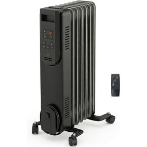 Comfort Zone 1500W Digital Oil-Filled Radiator Heater – Portable Electric Space Heater with Remote, 12H Timer & 360° Swivel Wheels – Silent Radiant Heat with Adjustable Thermostat – Black
