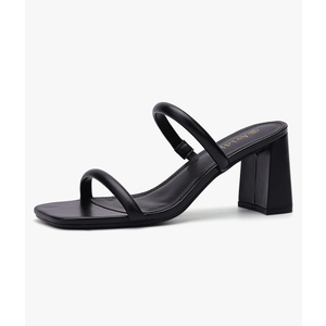 Women's Square Open Toe Heeled Sandals Two Strap Mules Slip On Block Chunky Mid Heels Sandals, Size 5.5