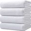 POLYTE 430 GSM Microfiber Oversize Quick Dry Lint Free Bath Towel, 60 x 30 in, 4 Pack (Waffle Weave) (White)