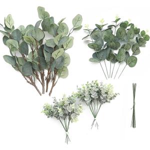 Floroom 3 Kinds of Artificial Silver Dollar Eucalyptus Stems Faux Greenery Spray, 19pcs Best Filler Fake Plants for DIY Bouquet Wedding Centerpieces (3 Kinds of Eucalyptus)