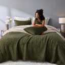 Wonderful Olive Green Velvet Quilt Queen Size Stitched Bedding Set, Quilted Lightweight Comforter Brushed Faux Suede Coverlet Luxurious Striped Bedspread with Shams for All Season (Army Green, Queen)