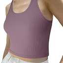 tagunop Women's Summer Tank Tops Sleeveless Scoop Neck Basic Cami Tee Shirts Casual Ribbed Slim Fitted Top, Grey Purple, Size: S