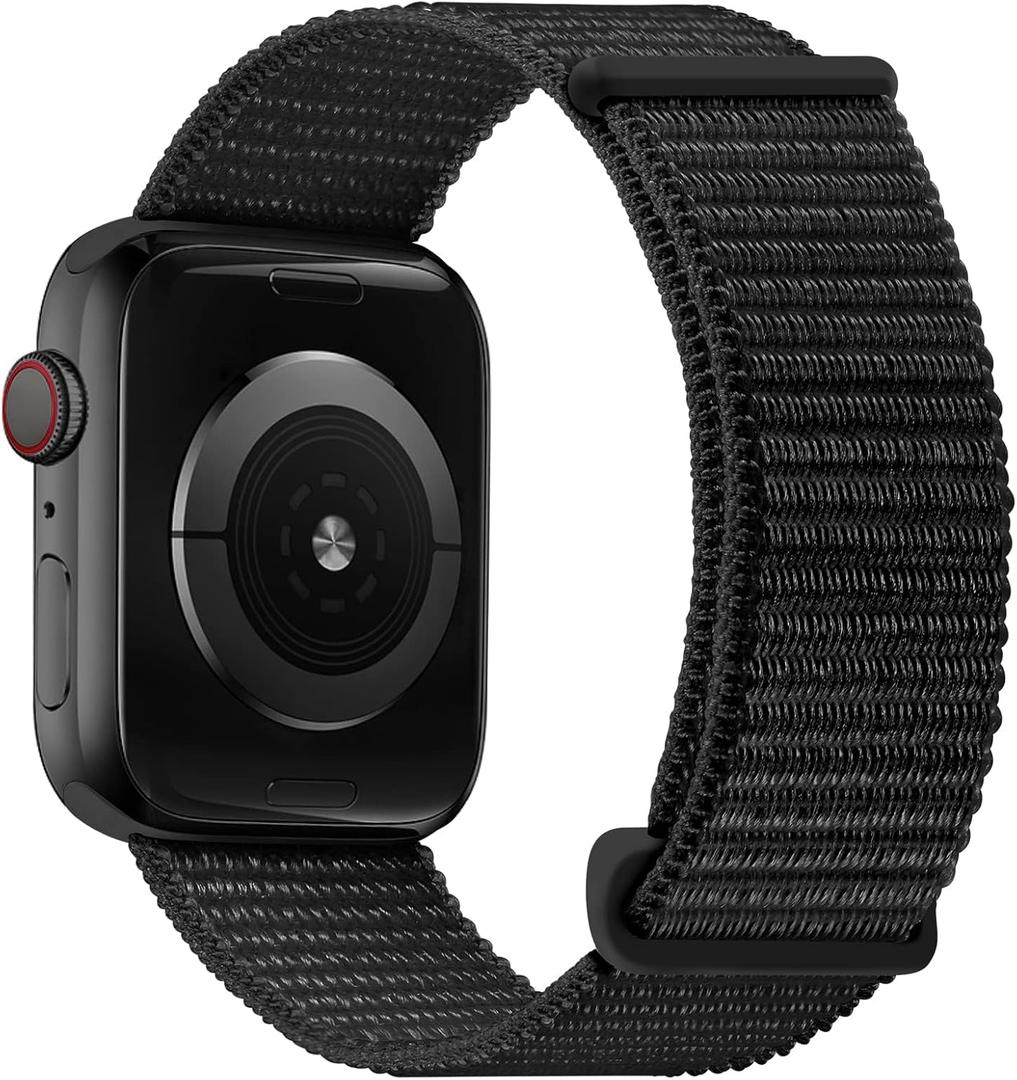 Sport Loop Nylon Band Compatible with Apple Watch Series 11/10/9/8/7/6/5/4 SE Ultra 3/2/1 49mm 46mm 45mm 44mm, Adjustable Comfortable Braided Rugged Strap for iWatch Women Men, Black