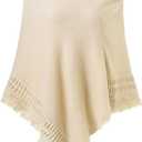 Ferand Ladies' Hooded Cape with Fringed Hem, Crochet Poncho Knitting Patterns for Women (One Size, Beige)