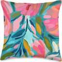 Vibrant Abstract Florals in Pink and Blue Throw Pillow