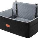 HEGGCOOE Dog Car Seat for Medium/Large Dogs, Pet Booster Seat for Up to 55 lbs or 2 Small Dogs, Detachable & Washable Dog Car Bed for Backseat with 2 Safety Leashes (Black/Grey)