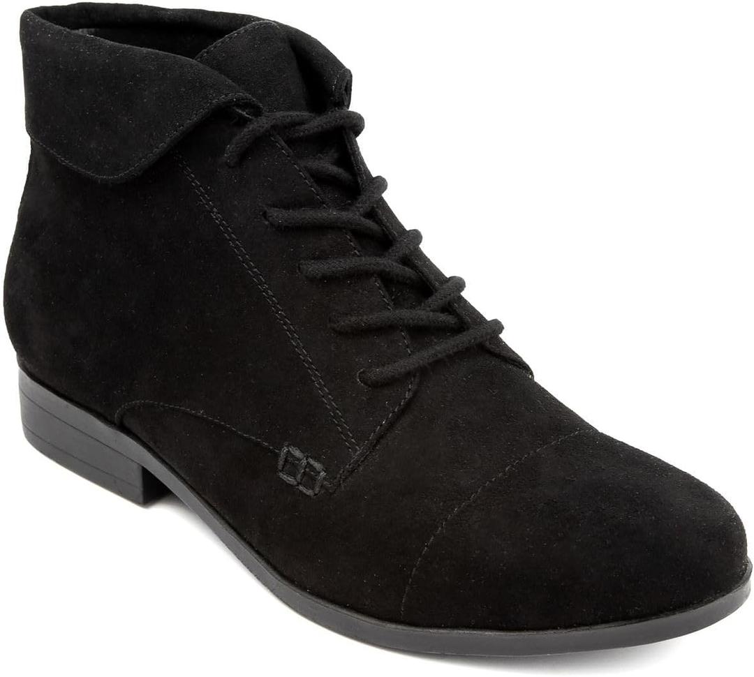 LONDON FOG Crissy Dress Ankle Boot Ladies Lace Up Bootie with Collar (6, Black Suede)