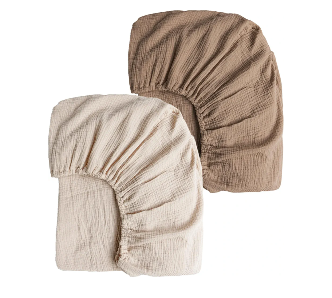 Muslin Crib Sheets for Girl Boy, 2 PCS Soft and Breathable Cotton Baby Sheets for Standard Crib Mattress, 52"x 28" (Brown, Cream)