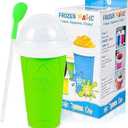 4 x Slushy Cup & Slushy Maker, Portable Smoothie Slushie Squeeze Cup for Juices, Milk and Ice Cream Make, Double Layers Silica with Lid & Straw for Kids, Friends & Family (GREEN, STANDARD SIZE)