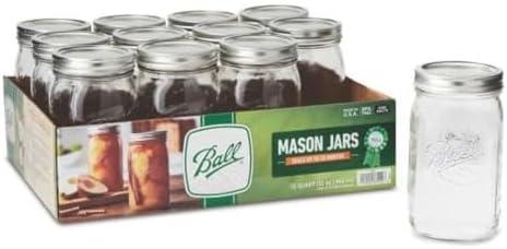 Ball Wide Mouth Clear Glass Canning Quart 32 Oz Mason Jars with Lids, 7 Pack