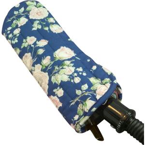 Case/Cover [Heat Resistant] for Curling Irons, Flat Irons or Straighteners, and Styling Irons, Silicone Coated Lining and Quilted Cotton Pouch for Travel, Gym, or Home [Navy Floral]
