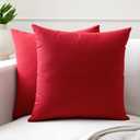 Encasa XO Throw Pillow Covers 12x12 in Set of 2 Deep Red | No Inserts | Cotton Pillow Covers for Living Room, Bed, Sofa, Couch | Decorative Cushion Covers with Improved Zipper